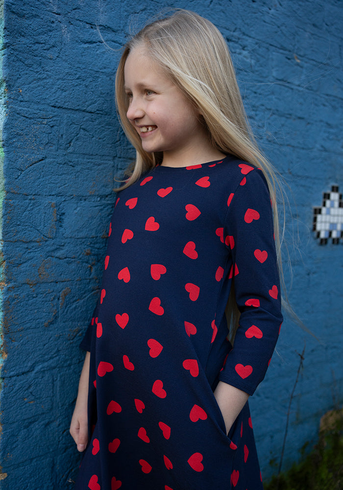 Children's Heart Print Cotton Dress (Rubin)