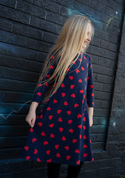 Children's Heart Print Cotton Dress (Rubin)