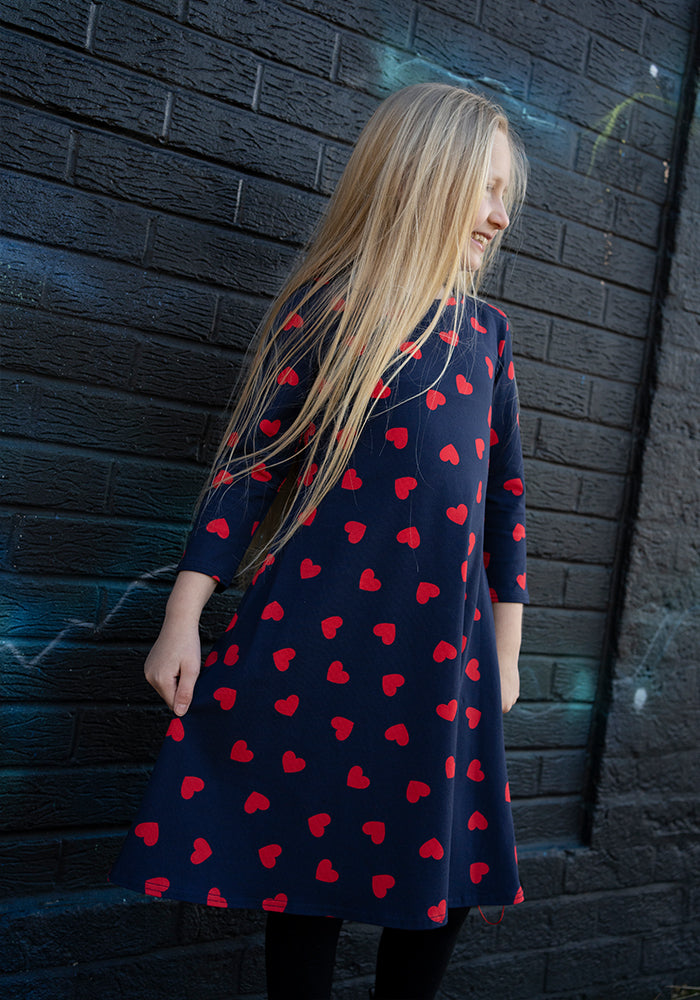 Children's Heart Print Cotton Dress (Rubin)