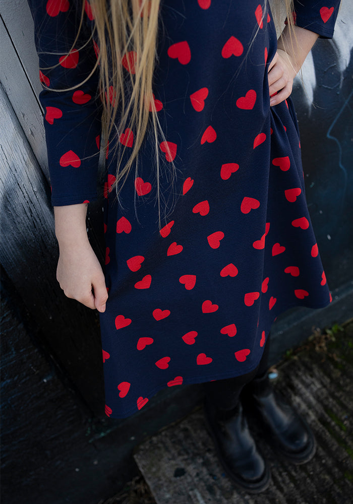 Children's Heart Print Cotton Dress (Rubin)