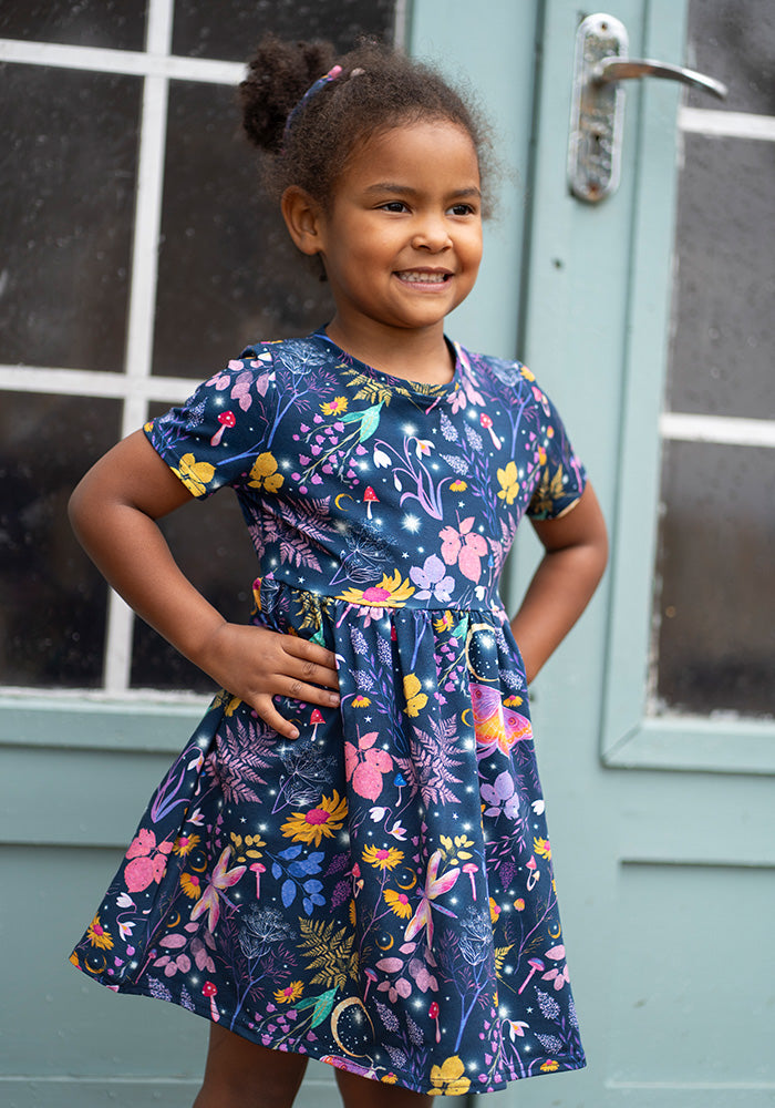 Children's Magical Moth Print Cotton Dress (Nixie)