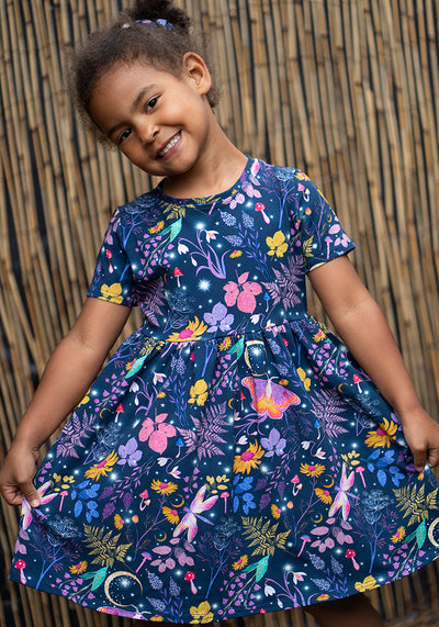 Children's Magical Moth Print Cotton Dress (Nixie)