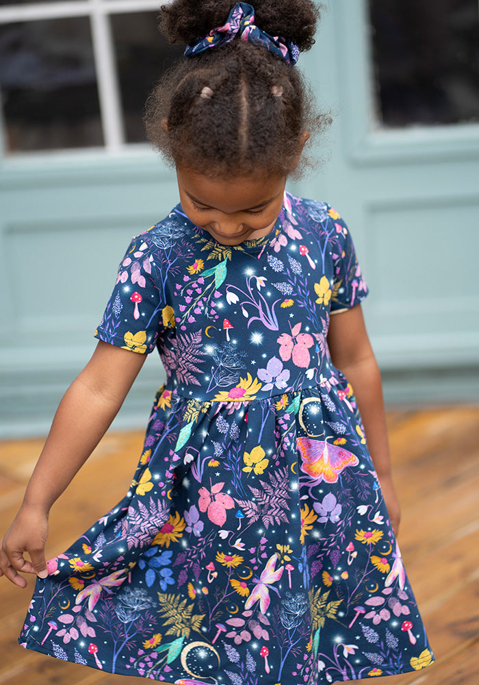 Children's Magical Moth Print Cotton Dress (Nixie)