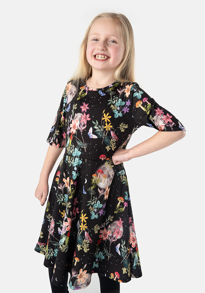 Children's Midnight Botanical Print Dress (Vespa)