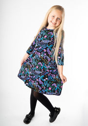 Children's Mystical Moths Print Cotton Dress (Fienna)