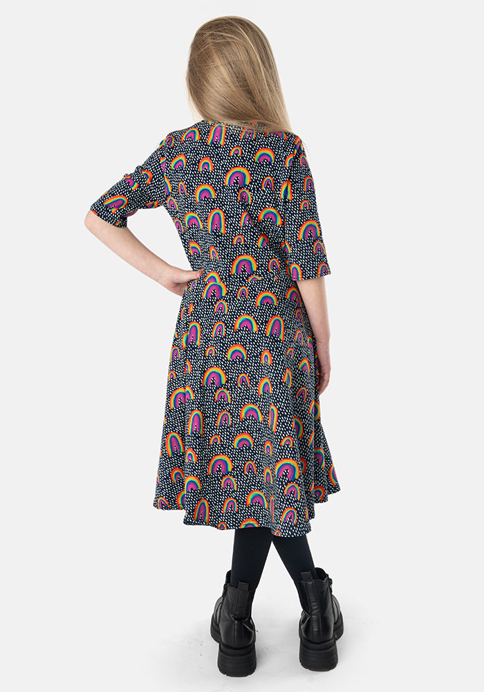 Children's Navy Rainbow Print Cotton Dress (Maeve)