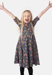 Children's Navy Rainbow Print Cotton Dress (Maeve)