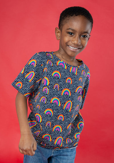 Children's Navy Rainbow Print Cotton T-Shirt (Maeve)