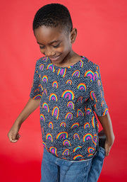 Children's Navy Rainbow Print Cotton T-Shirt (Maeve)