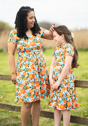 Children's Orange & Daisy Print Dress (Liviana)