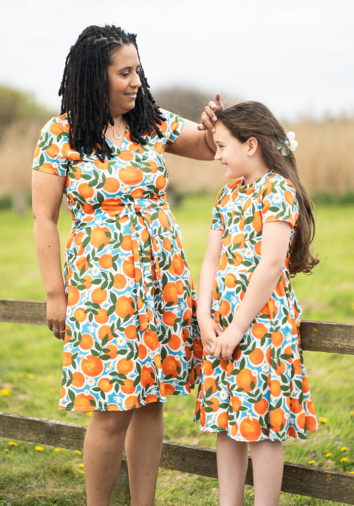 Children's Orange & Daisy Print Dress (Liviana)
