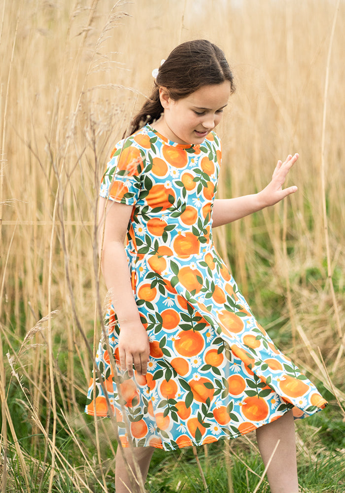 Children's Orange & Daisy Print Dress (Liviana)