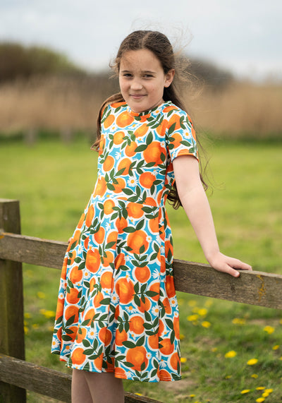 Children's Orange & Daisy Print Dress (Liviana)