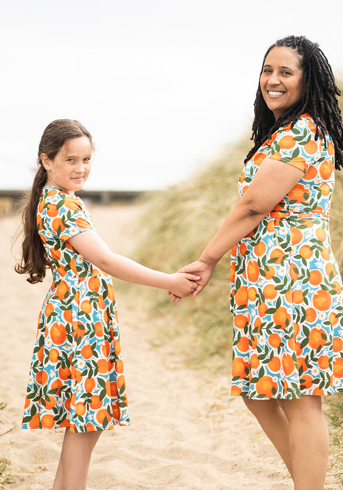Children's Orange & Daisy Print Dress (Liviana)