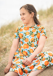 Children's Orange & Daisy Print Dress (Liviana)