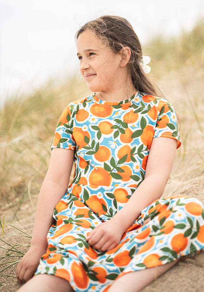 Children's Orange & Daisy Print Dress (Liviana)