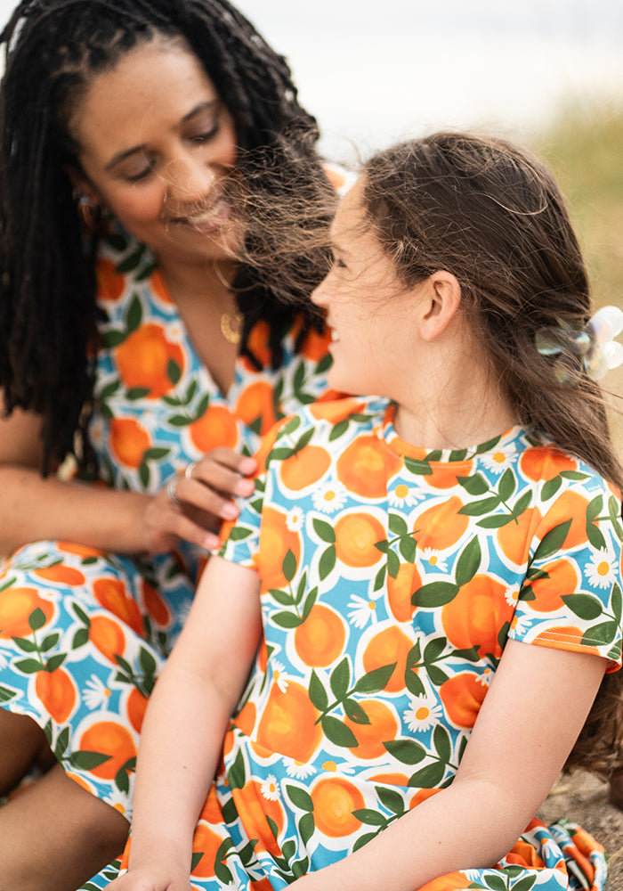 Children's Orange & Daisy Print Dress (Liviana)