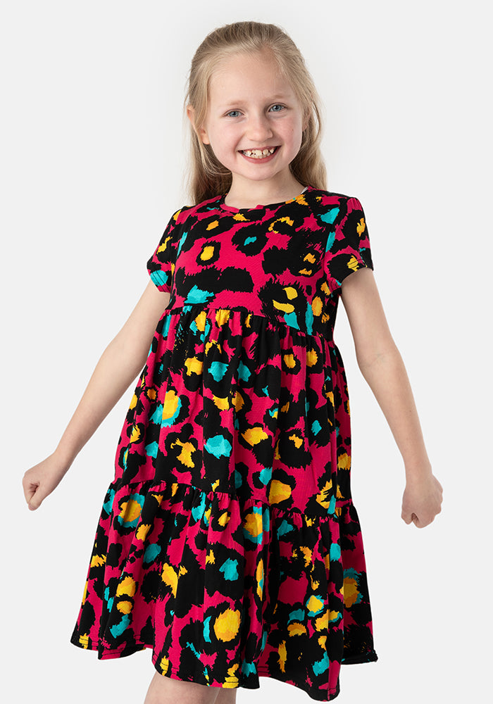 Children's Pink Animal Print Cotton Dress (Mariah)