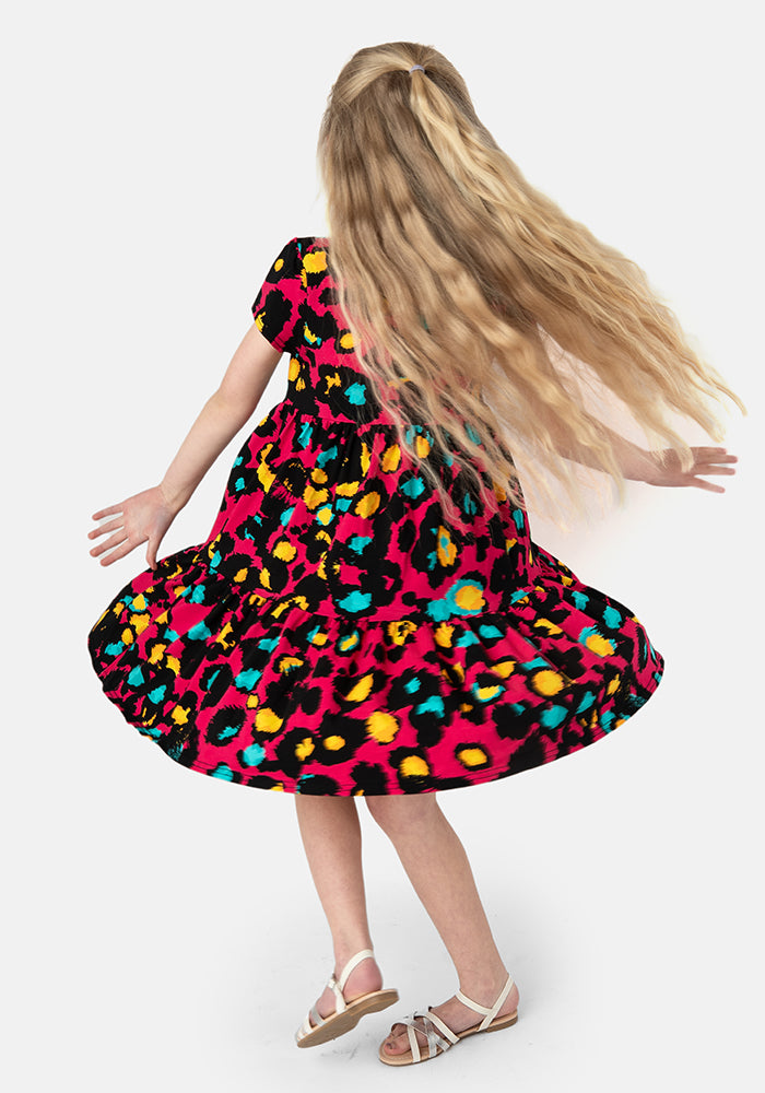 Children's Pink Animal Print Cotton Dress (Mariah)