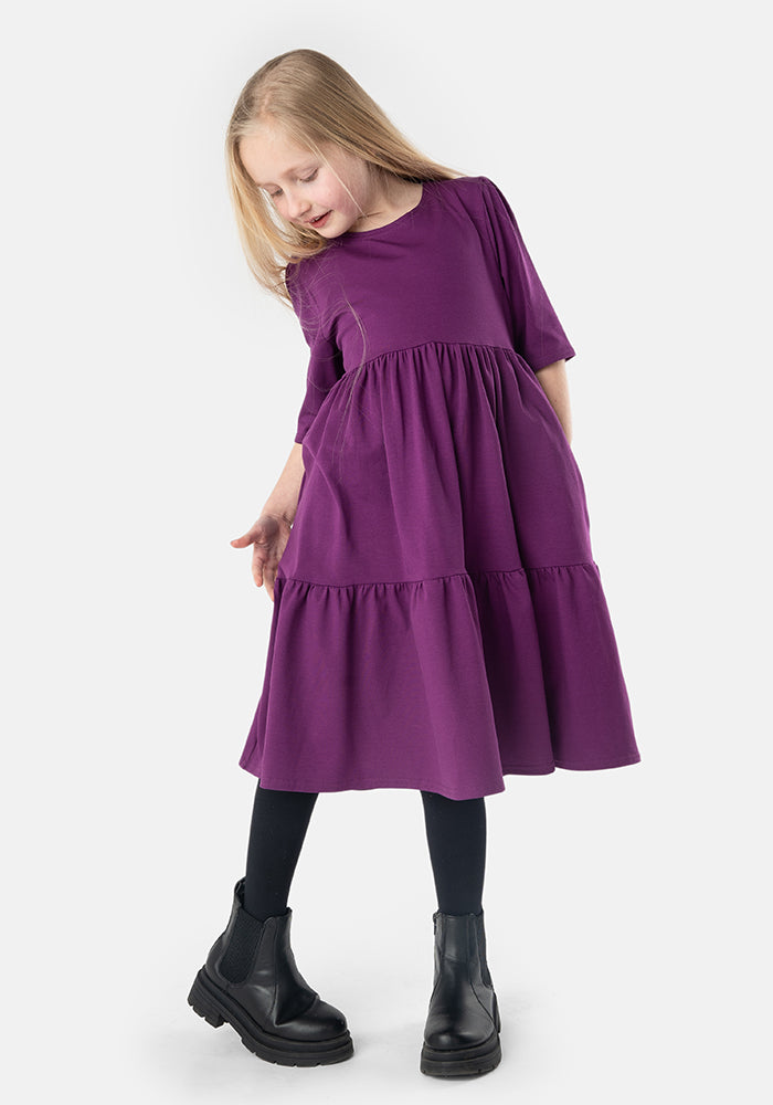 Children's Plain Grape Cotton Dress (Dara)