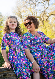 Children's Purple Hidden Cat Print Dress (Morgan)