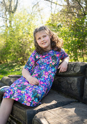 Children's Purple Hidden Cat Print Dress (Morgan)