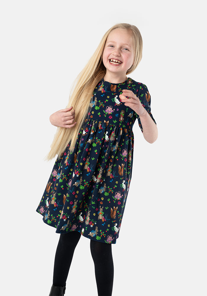 Children's Rabbit Story Print Cotton Dress (Bea)