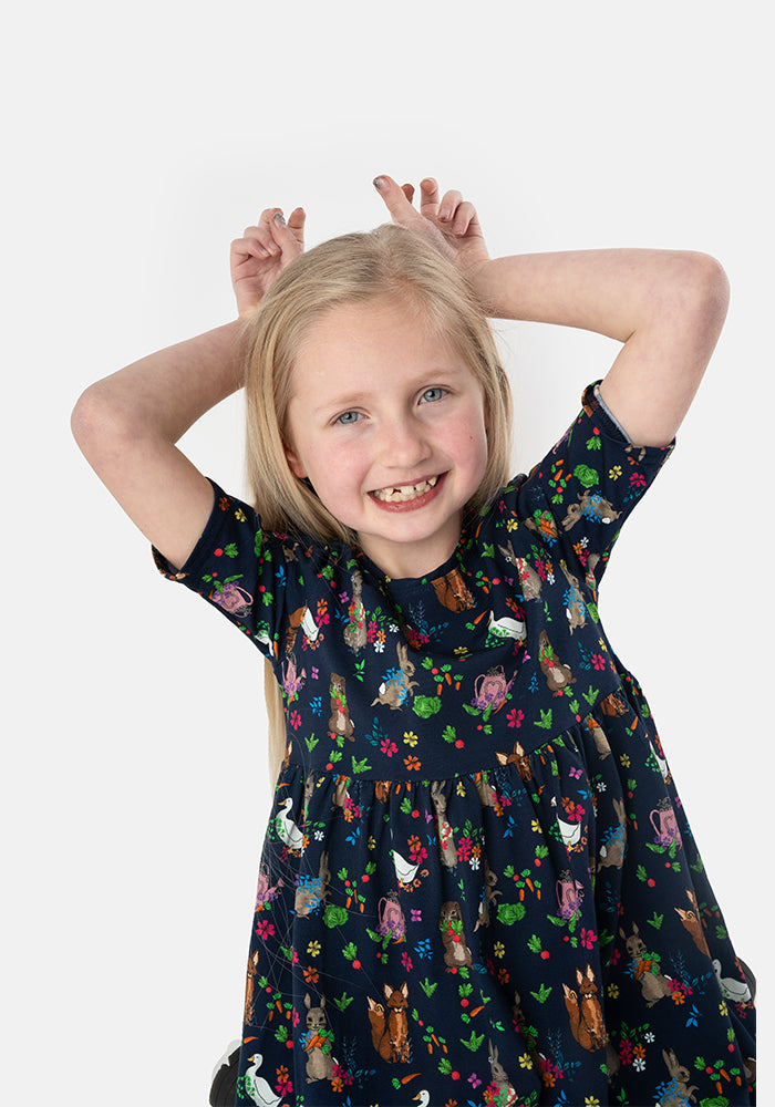 Children's Rabbit Story Print Cotton Dress (Bea)