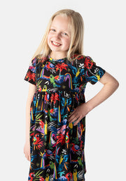 Children's Rainbow Parrots Print Dress (Jena)