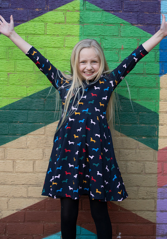Children's Sausage Dog Print Cotton Dress (Bray)