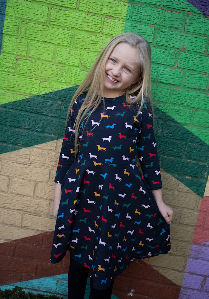 Children's Sausage Dog Print Cotton Dress (Bray)