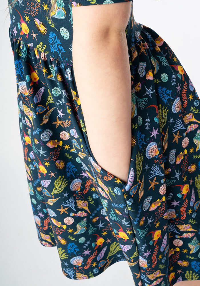 Children's Sea Life Print Cotton Dress (Harbor)