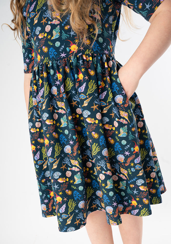 Children's Sea Life Print Cotton Dress (Harbor)