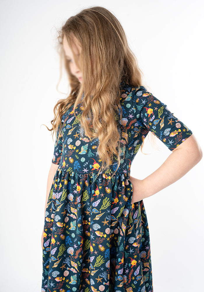 Children's Sea Life Print Cotton Dress (Harbor)