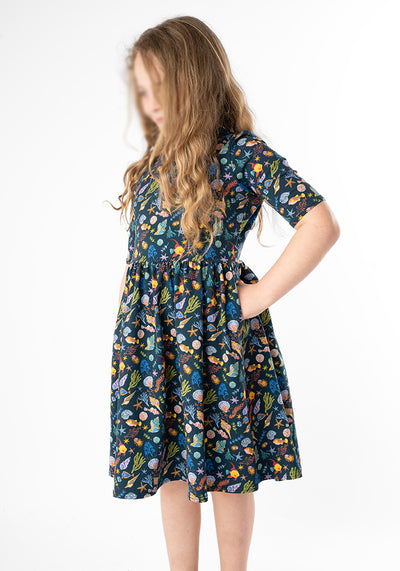 Children's Sea Life Print Cotton Dress (Harbor)