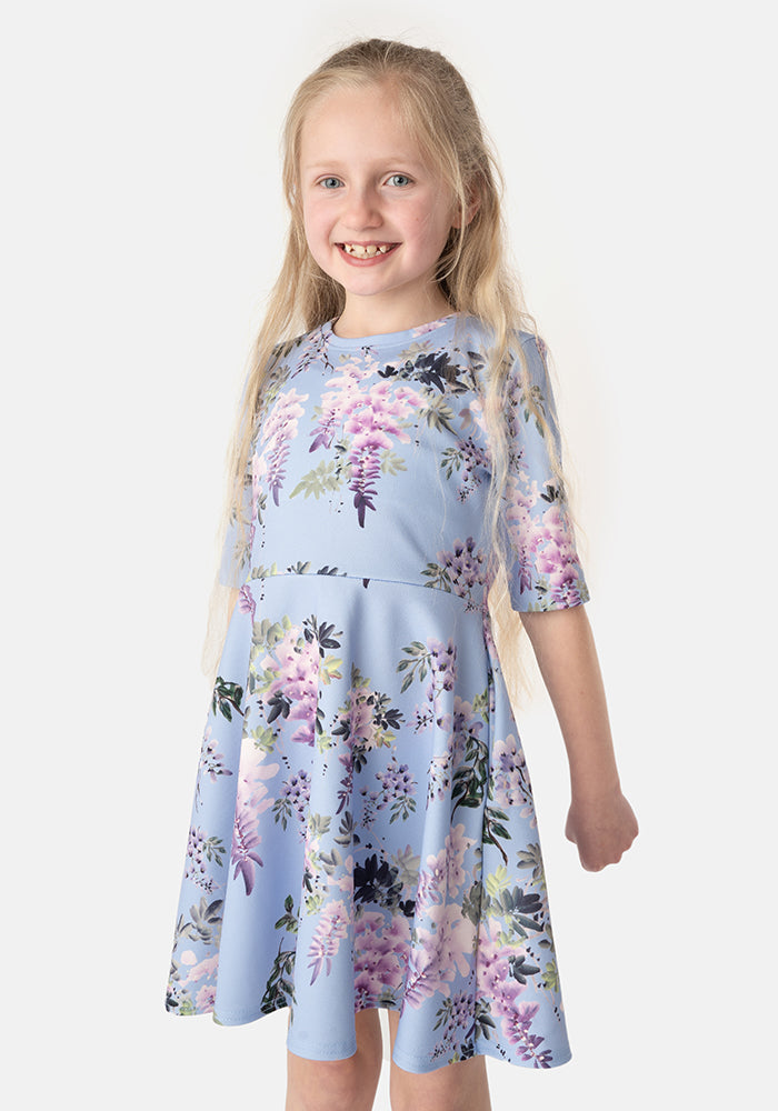 Children's Trailing Watercolour Floral Print Dress (Wisteria)