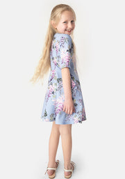 Children's Trailing Watercolour Floral Print Dress (Wisteria)