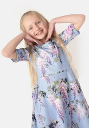 Children's Trailing Watercolour Floral Print Dress (Wisteria)