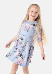 Children's Trailing Watercolour Floral Print Dress (Wisteria)