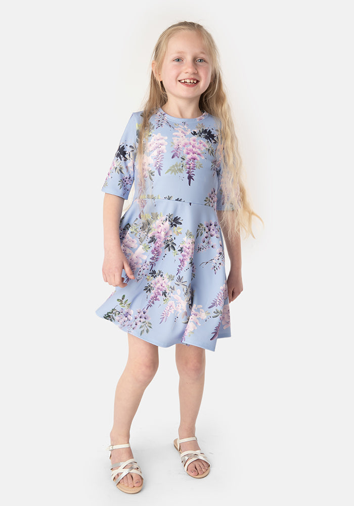 Children's Trailing Watercolour Floral Print Dress (Wisteria)