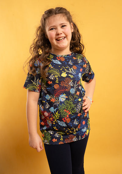 Children's Tropical Coral Print T-Shirt (Pearl)
