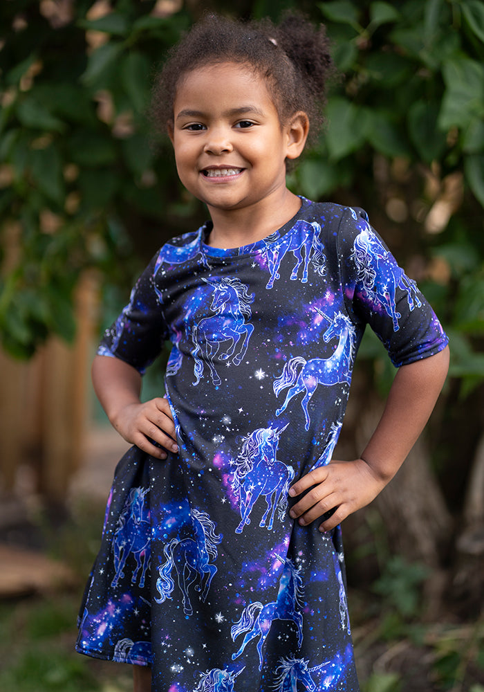 Children's Unicorn Galaxy Print Dress (Zea)