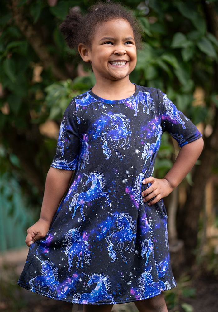 Children's Unicorn Galaxy Print Dress (Zea)