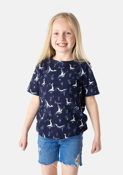 Children's Whales Print Cotton T-Shirt (Keiko)