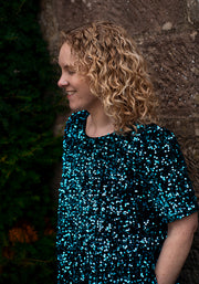 Chislaine Teal Sequin Tiered Hem Dress