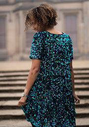 Chislaine Teal Sequin Tiered Hem Dress