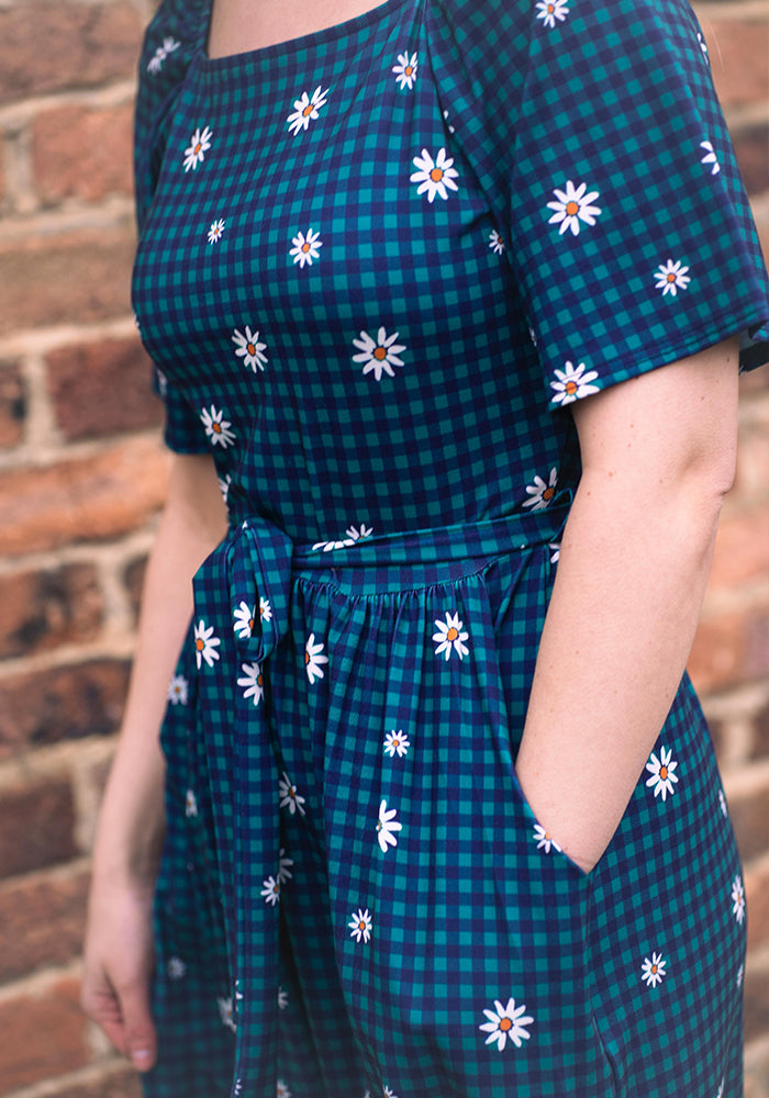 Seventh angle of Chloebelle Gingham Check Daisy Print Jersey Midaxi Dress