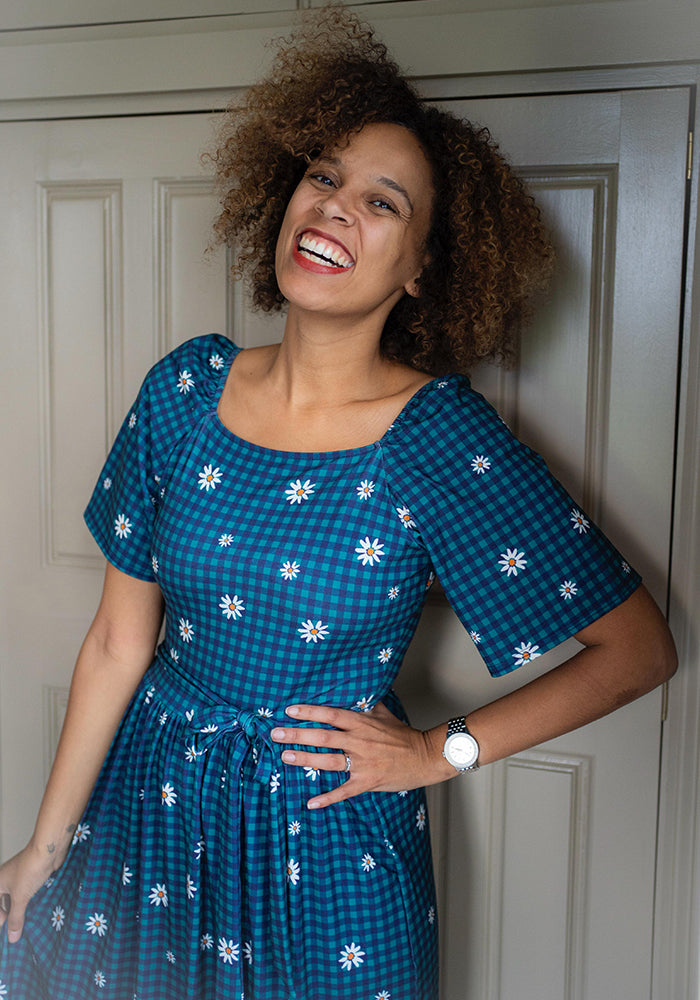 Fourth angle of Chloebelle Gingham Check Daisy Print Jersey Midaxi Dress