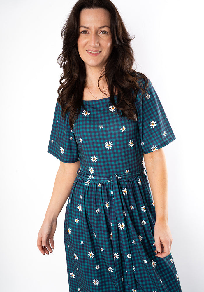 Tenth angle of Chloebelle Gingham Check Daisy Print Jersey Midaxi Dress