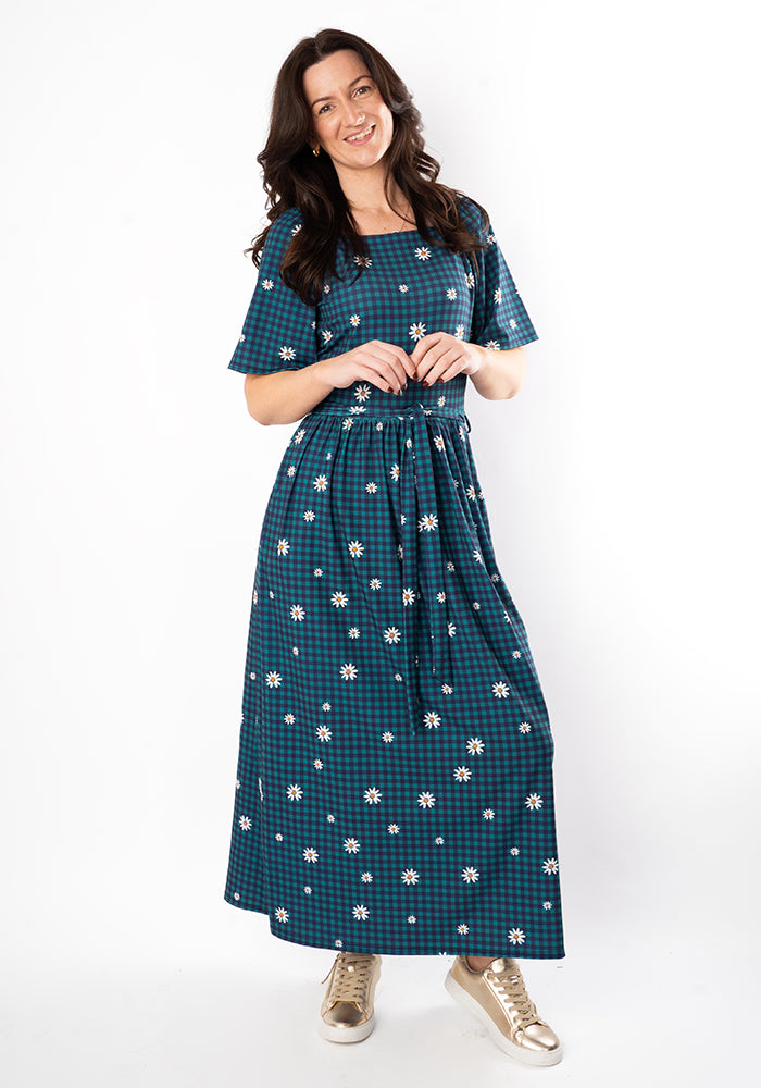 Fifth angle of Chloebelle Gingham Check Daisy Print Jersey Midaxi Dress